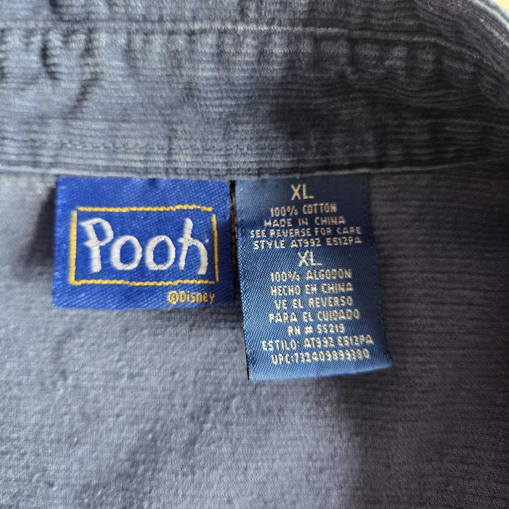 Vtg Disney Pooh Navy Embroidered Corduroy Button-up Shirt XL Cottagecore Retro - Picture 10 of 13